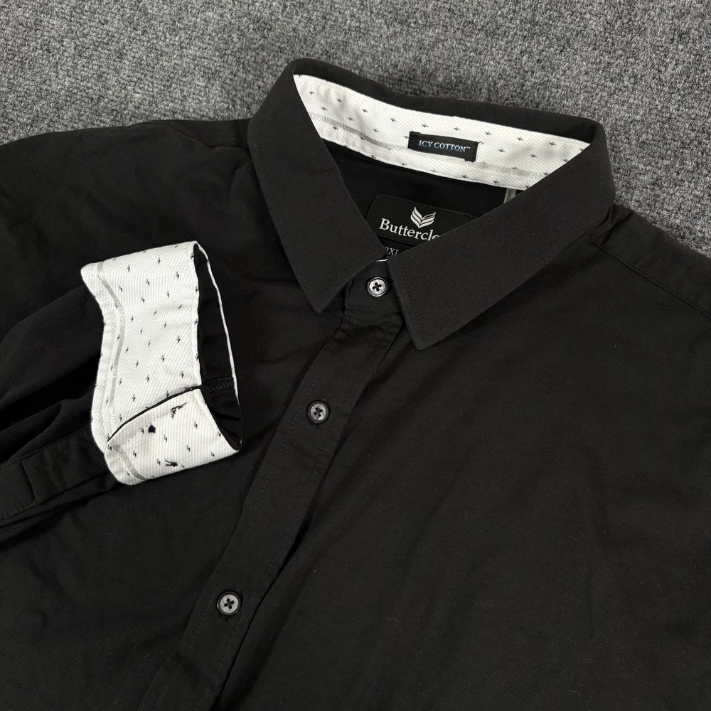 Buttercloth Men 3XLT Tall Fit Black Icy‎ Cotton Long Sleeve Flip Cuff Button Up